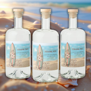 Surf's Up Vintage Floral Baby Shower Liquor Bottle Label