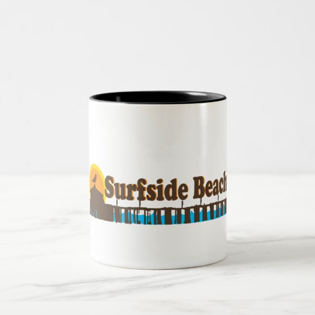 Surfside Beach. Two-Tone Coffee Mug (Center)