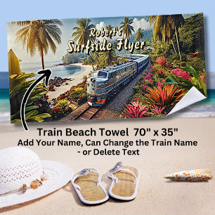 Surfside Flyer Diesel Train at the Beach  Towel