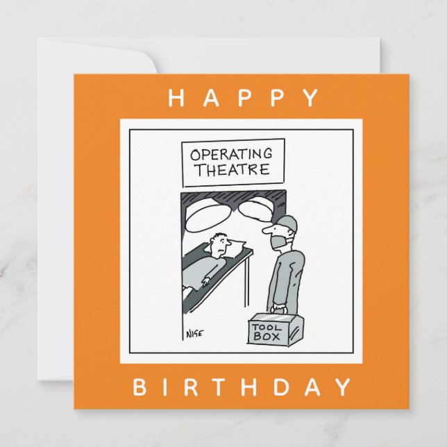 Surgeon Entering Operating Theatre Cartoon Card (Front)