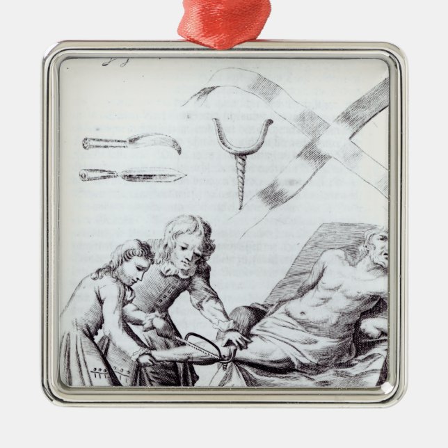 Surgical operation to amputate a leg metal tree decoration (Front)