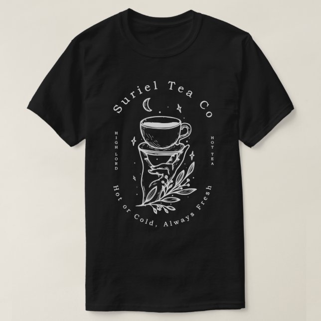 Suriel Tea Co Spill The Tea Mystical Book Flowers  T-Shirt (Design Front)