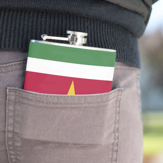 Suriname flag hip flask (In Situ)