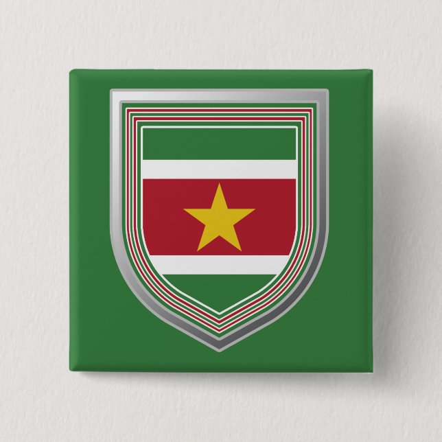 Suriname Flag Shield 15 Cm Square Badge (Front)