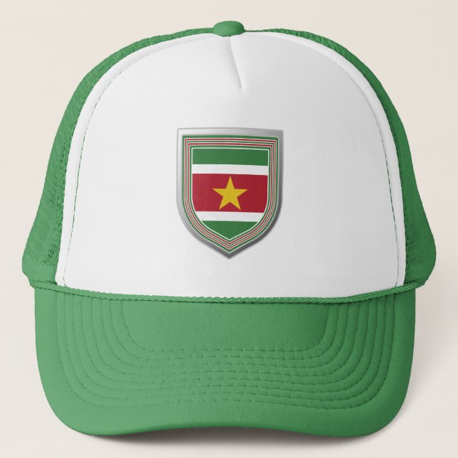 Suriname Flag Shield Trucker Hat (Front)