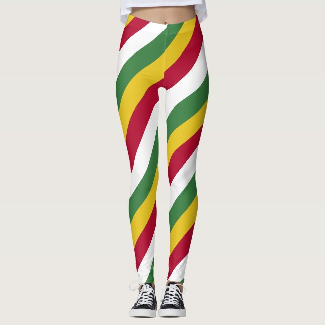 Suriname National Flag Colours Diagonal Striped Leggings (Front)
