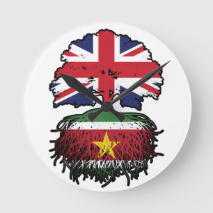 Suriname Surinamese British UK Tree Roots Flag Round Clock