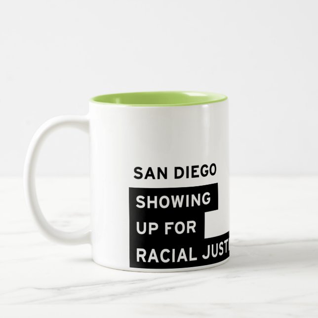 SURJ San Diego Mug - Lime Green Two-Tone (Left)