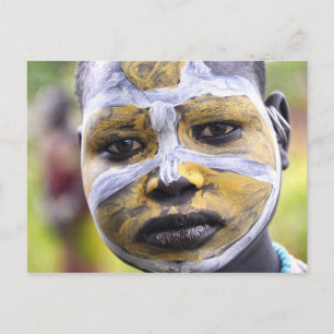 Surma girl with painted face postcard