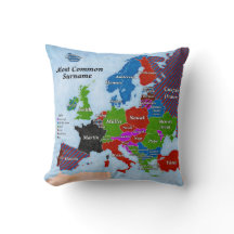 Surnames Europe Map Pillow