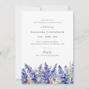 SURPISE PARTY 19th Birthday Blue July Birth Flower Invitation