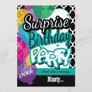 Surprise 00th Birthday Party with Balloons in Teal Invitation