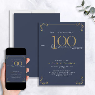 Surprise 100 & Fabulous Blue & Gold Birthday Invitation