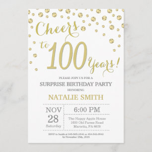 Surprise 100th Birthday Gold Glitter Diamond Invitation