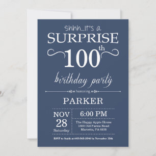 Surprise 100th Birthday Invitation Blue