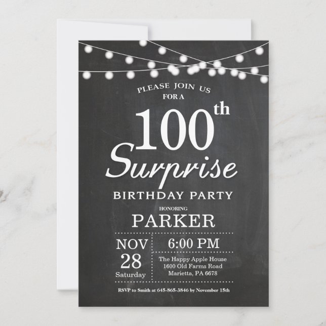 Surprise 100th Birthday Invitation Chalkboard (Front)