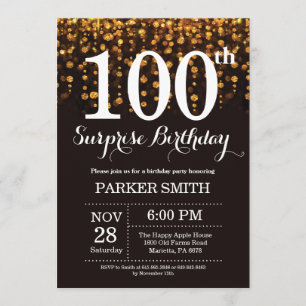Surprise 100th Birthday Invitation Gold Glitter