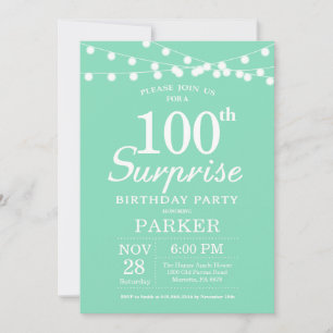 Surprise 100th Birthday Invitation Mint Green