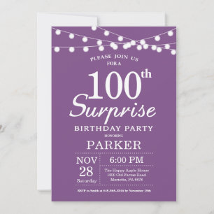 Surprise 100th Birthday Invitation Purple Lavender