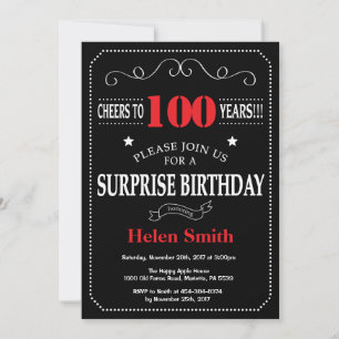 Surprise 100th Birthday Invitation Red and Black