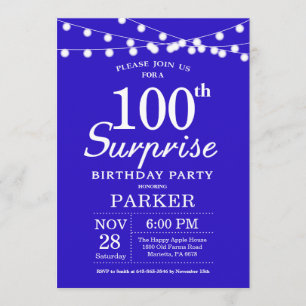 Surprise 100th Birthday Invitation Royal Blue