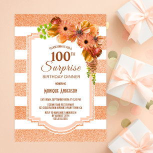 Surprise 100th Birthday Orange Floral Party Invitation