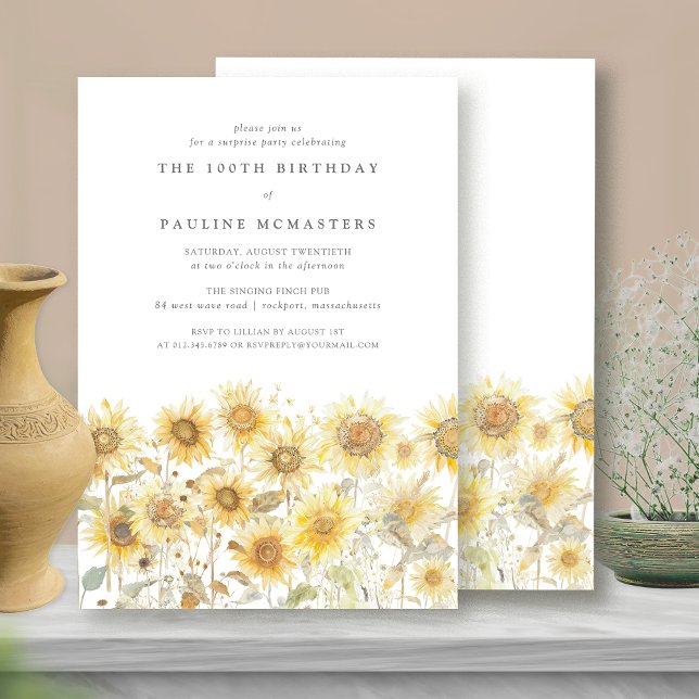 SURPRISE 100th Birthday Party Boho Sunflower Invitation (Creator Uploaded)