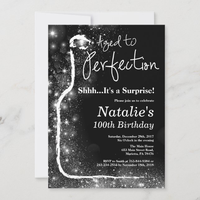 Surprise 100th Birthday Wine Aged to Perfection Invitation (Front)