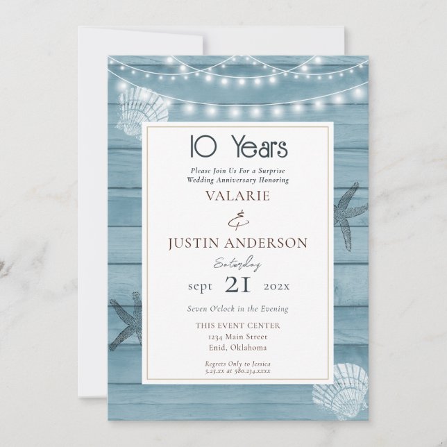 Surprise 10th Anniversary Beach  Invitation (Front)