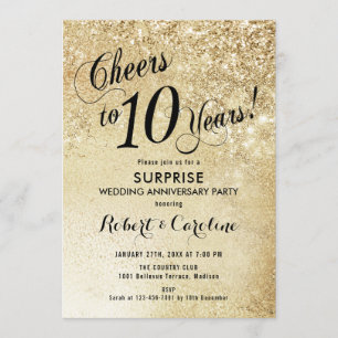 Surprise 10th Wedding Anniversary - Gold Invitation