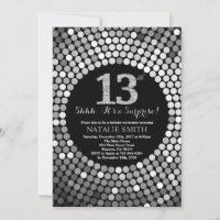 Surprise 13th Birthday Black and Silver Glitter