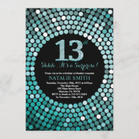 Surprise 13th Birthday Black and Teal Glitter
