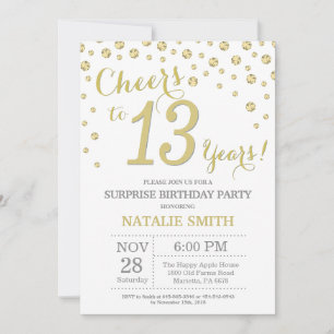 Surprise 13th Birthday Gold Glitter Diamond Invitation