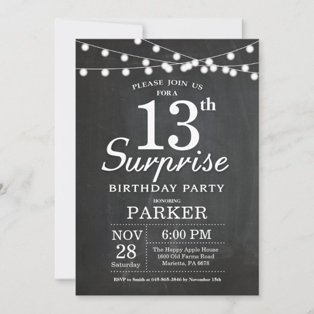 Surprise 13th Birthday Invitation Chalkboard (Front)