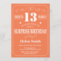 Surprise 13th Birthday Invitation Coral and White