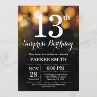 Surprise 13th Birthday Invitation Gold Glitter