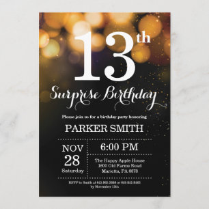 Surprise 13th Birthday Invitation Gold Glitter