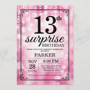 Surprise 13th Birthday Invitation Pink Glitter