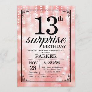 Surprise 13th Birthday Invitation Pink Glitter