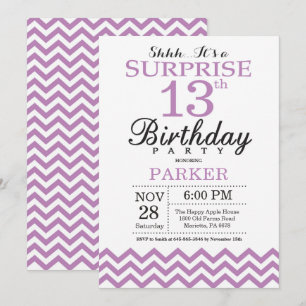 Surprise 13th Birthday Invitation Purple Chevron