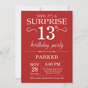Surprise 13th Birthday Invitation Red