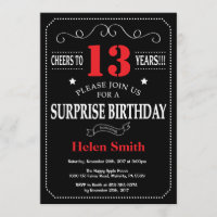 Surprise 13th Birthday Invitation Red and Black