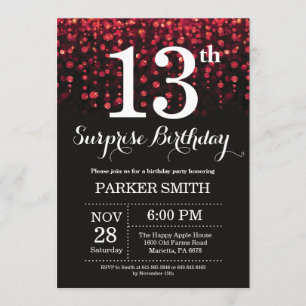 Surprise 13th Birthday Invitation Red Glitter