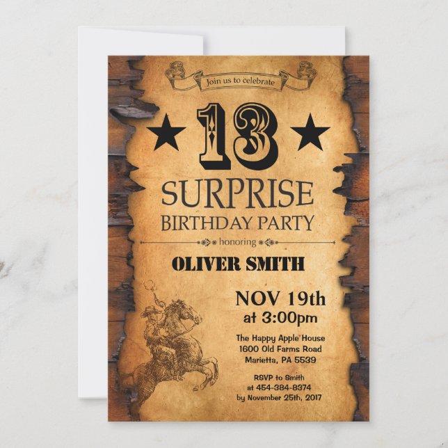 Surprise 13th Western Birthday Invitation (Front)