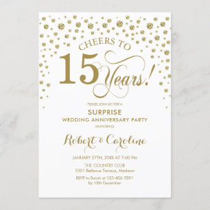 Surprise 15th Anniversary Celebration - Gold White Invitation
