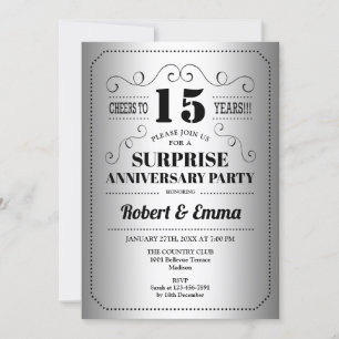 Surprise 15th Anniversary Party - Silver Black Invitation