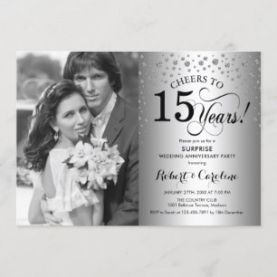 Surprise 15th Anniversary with Photo Silver Black Invitation
