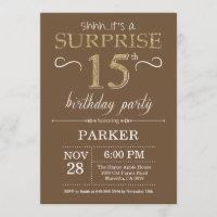 Surprise 15th Birthday Brown and Gold Glitter