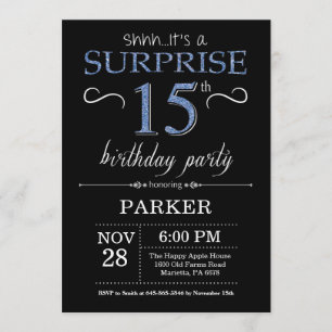 Surprise 15th Birthday Invitation Black and Blue