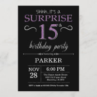Surprise 15th Birthday Invitation Black and Purple
